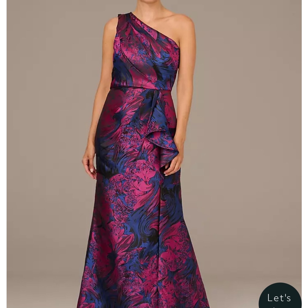 Adrianna Papell Elegant One-Shoulder Pink and Navy Dress